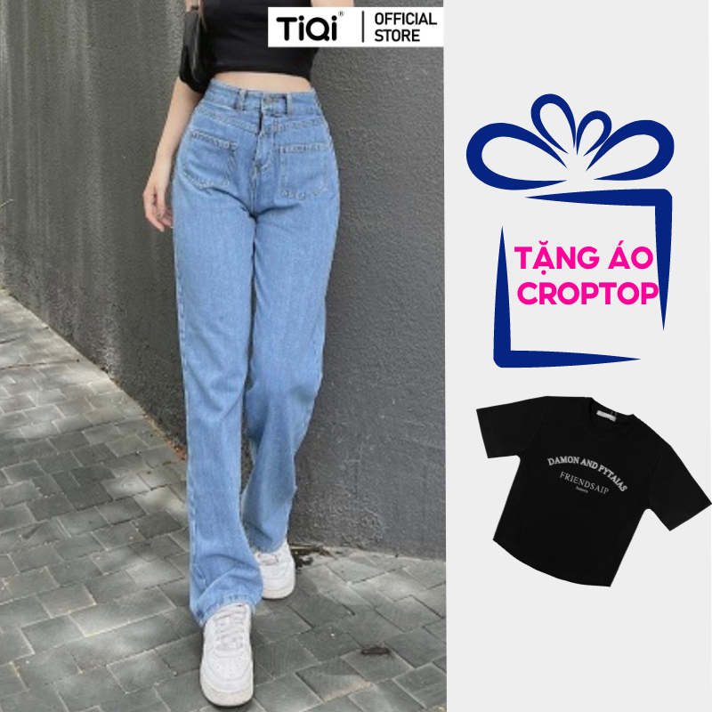 Quần Jean Suông Ống Rộng Nữ Lưng Cao 2 Túi Cá Tính Tiqi Jeans B2-232