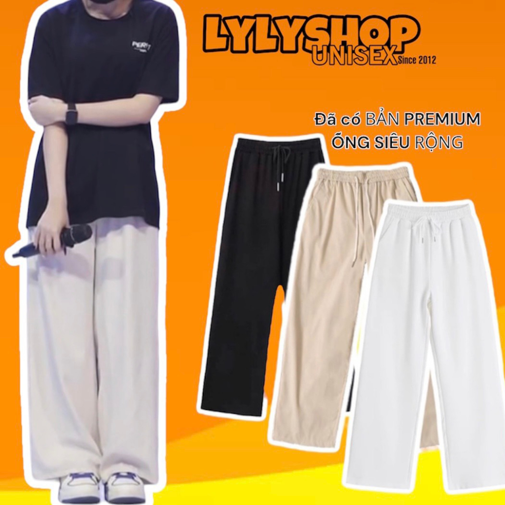 Quần ống rộng Lylyshop Unisex, quần dài cạp chun có dây rút điều chỉnh eo vải co dãn dày dặn mặc 4 mùa