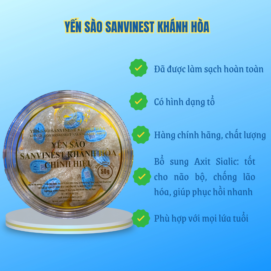 Yến sào Sanvinest Khánh Hòa Chính hiệu - Tổ Yến sào Tinh chế 50g - Q650