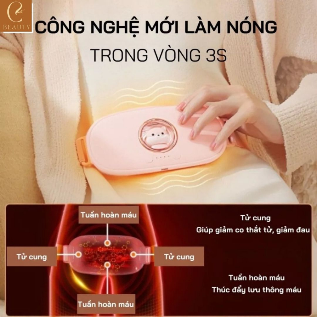 Đai massage bụng, đai chườm nóng bụng kinh cao cấp, máy massage cầm tay 6 chế độ cải thiện tình trạng đau bụng kinh