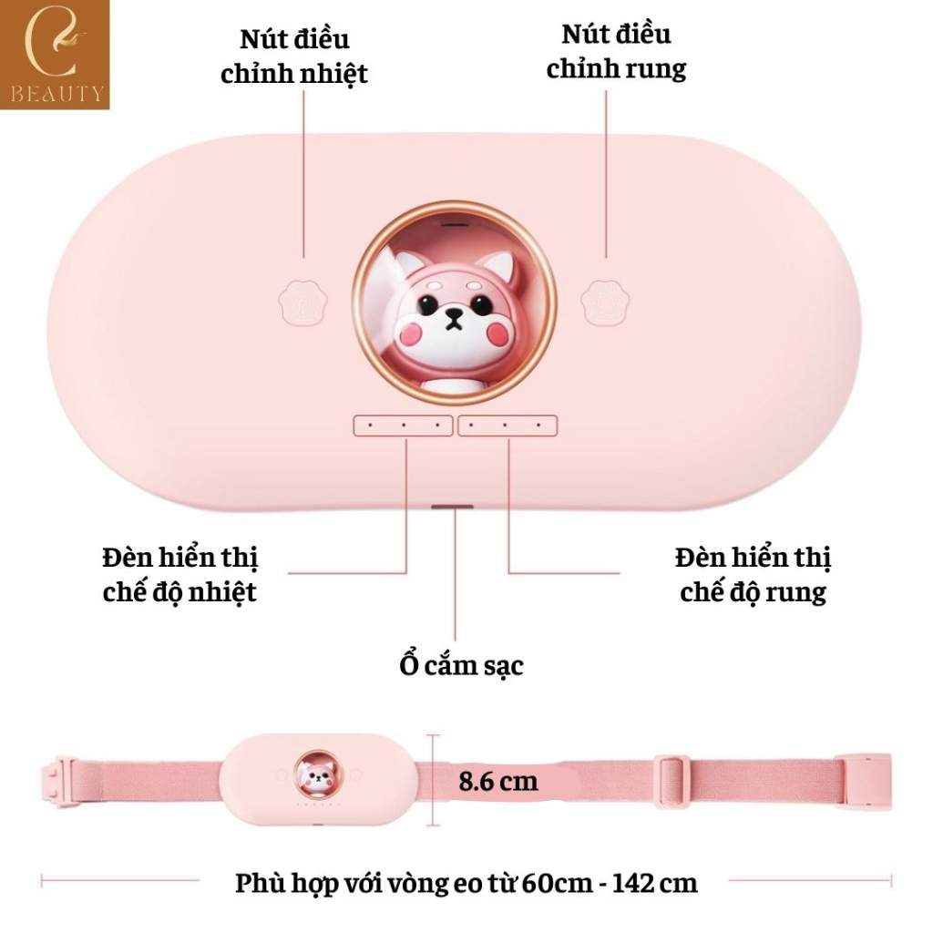 Đai massage bụng, đai chườm nóng bụng kinh cao cấp, máy massage cầm tay 6 chế độ cải thiện tình trạng đau bụng kinh