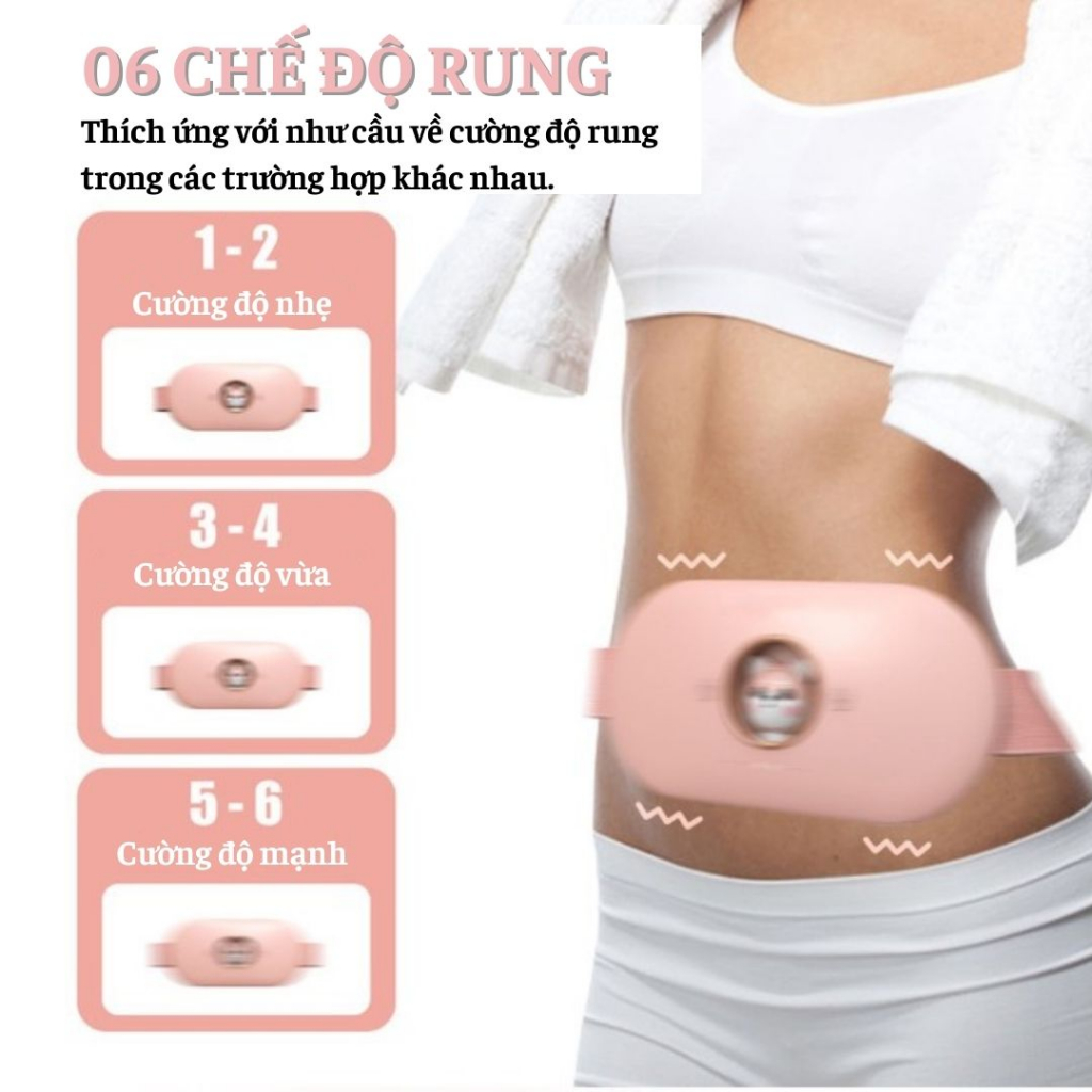 Đai massage bụng, đai chườm nóng bụng kinh cao cấp, máy massage cầm tay 6 chế độ cải thiện tình trạng đau bụng kinh