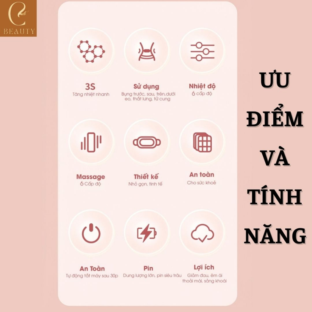 Đai massage bụng, đai chườm nóng bụng kinh cao cấp, máy massage cầm tay 6 chế độ cải thiện tình trạng đau bụng kinh