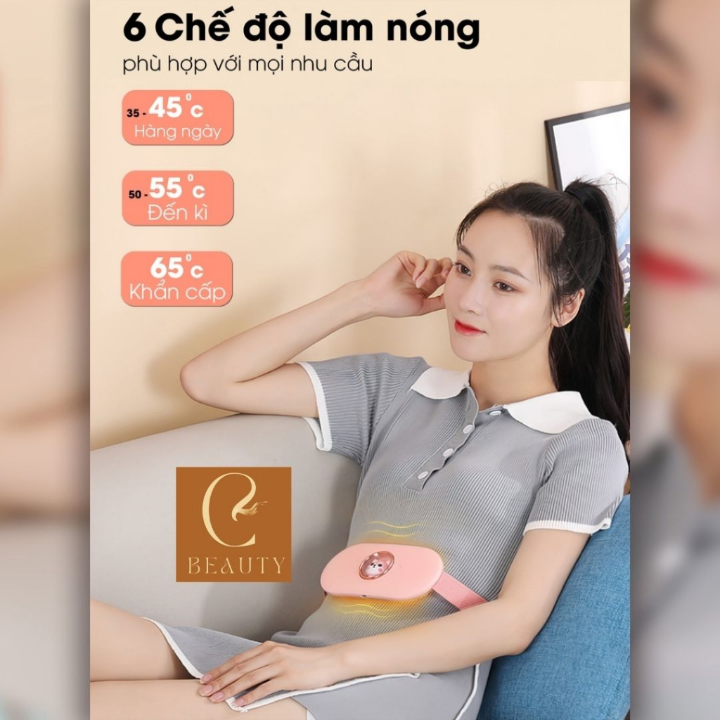Đai massage bụng, đai chườm nóng bụng kinh cao cấp, máy massage cầm tay 6 chế độ cải thiện tình trạng đau bụng kinh