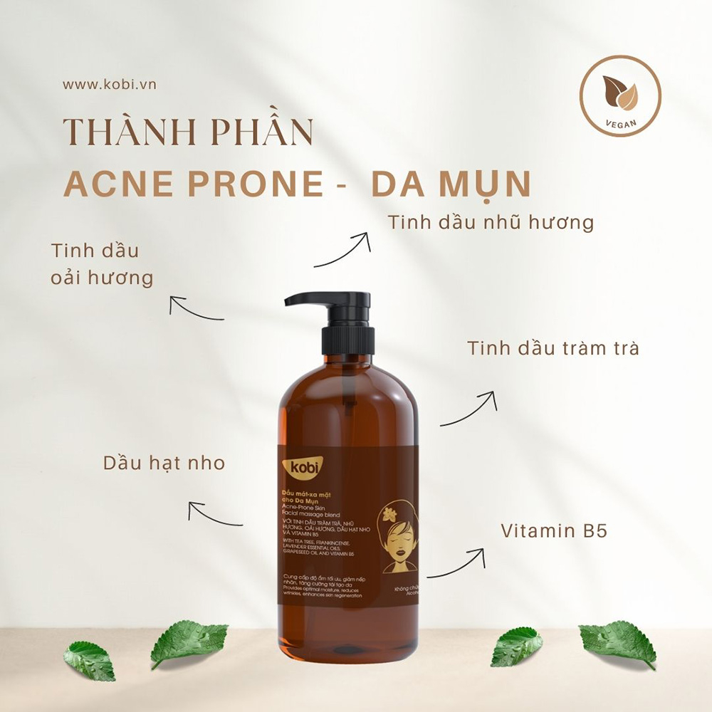 Dầu mát xa mặt dành cho da mụn Kobi Acne Prone facial massage blend