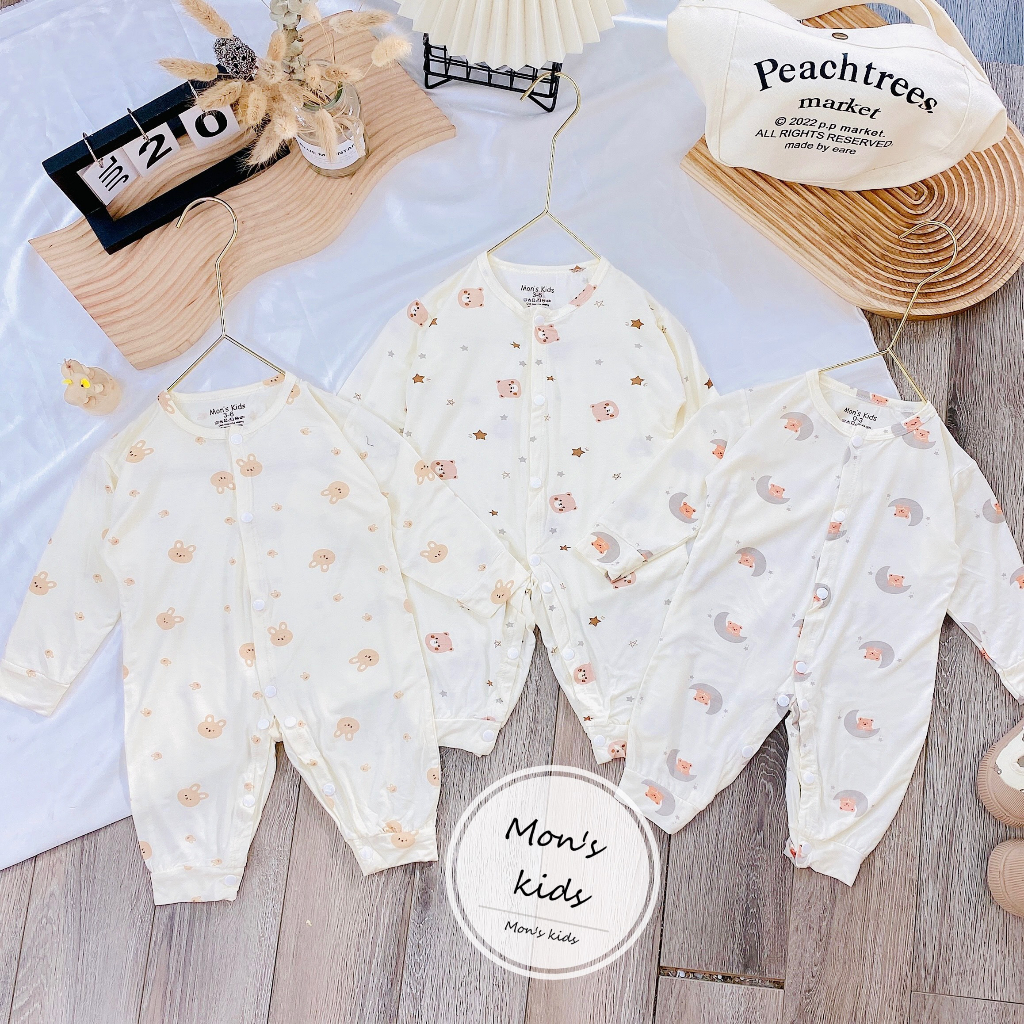 Body liền thân dài tay vải Petit thun lạnh Mon Kids nhiều họa tiết đáng yêu, mềm mại và co giãn cho bé 3-9kg