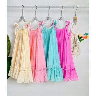 Đầm maxi đi biển bé gái cổ yếm cột nơ xòe rộng
