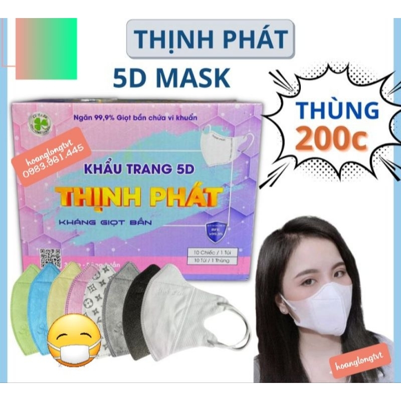 Giá sỉ Thùng 200 chiếc Khẩu Trang 5D Thịnh Phát 5D kháng khuẩn chính hãng