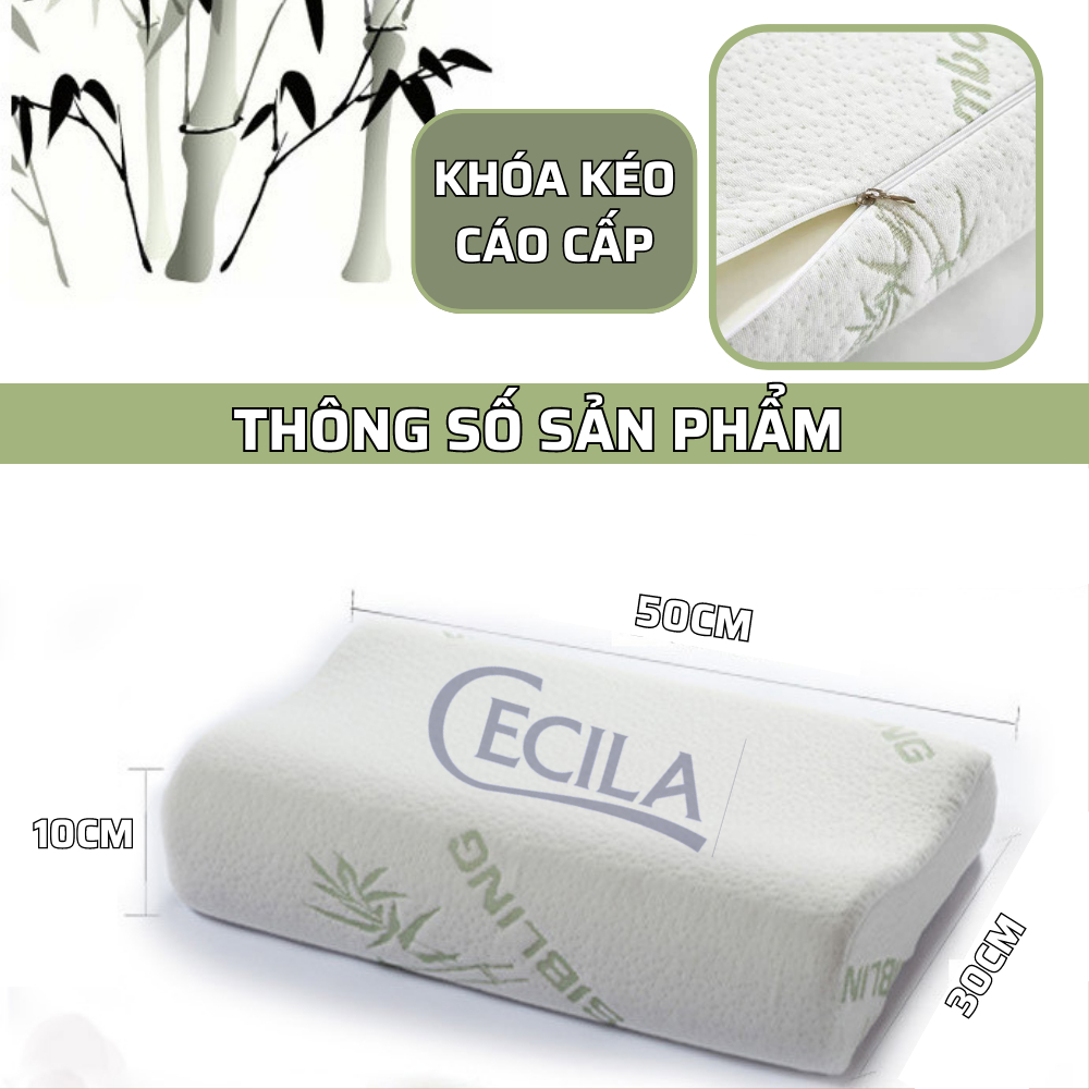 Gối cao su non CECILA vỏ sợi tre kháng khuẩn, thiết kế lượn sóng, chống đau mỏi cổ vai gáy, giúp ngủ ngon hơn.