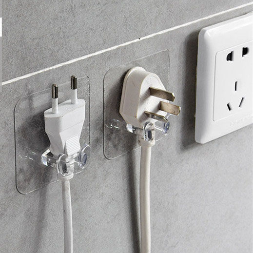 Móc Treo Dây Điện Dán Tường, Phích Cắm Kệ Đỡ Điện Thoại Trong Suốt Thông Minh 2 Chấu Siêu Dính đa Nă