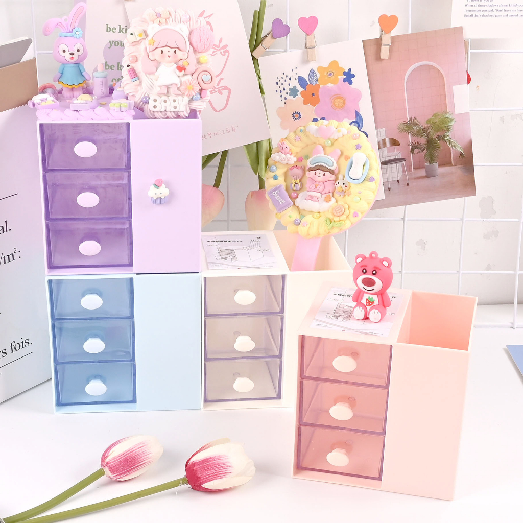 Kệ Đựng Mỹ Phẩm, Đồ Trang Điểm 3 Tầng Nhiều Ngăn - Kệ Nhựa Đa Năng - Khay Để Đồ, Dụng Cụ Học Tập, Tặng kèm sticker