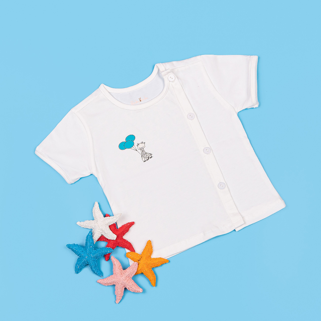 Áo Tay Ngắn Bác Sĩ Trắng Sơ Sinh In Hoạ Tiết BabyOlala từ 0kg-11kg