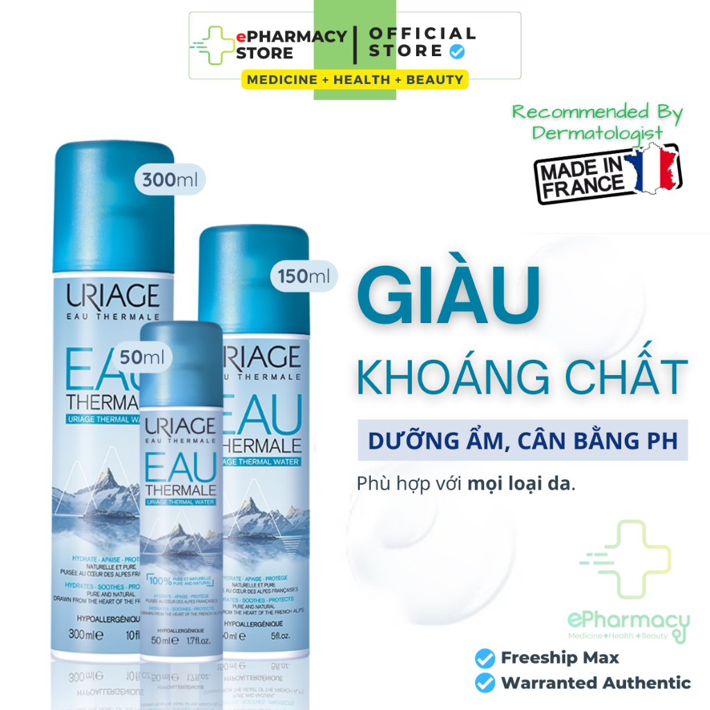 Xịt Khoáng Uriage Thermal Water dưỡng ẩm, cân bằng pH, làm dịu và bảo vệ da