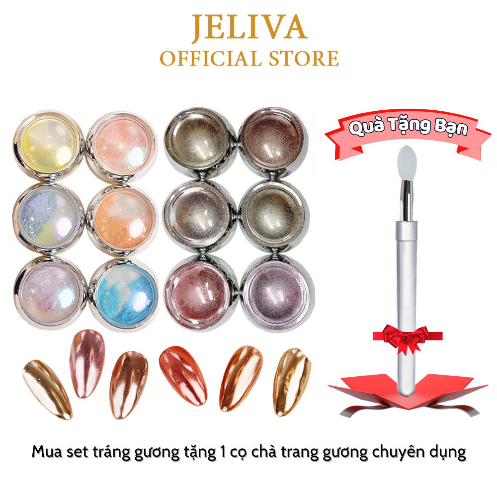 Set bột tráng gương JELIVA trang trí móng 6 màu