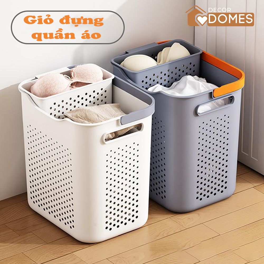 Giỏ đựng quần áo nhà tắm đa năng kèm giỏ nhỏ đựng đồ lót có quai xách nhựa PP cứng cáp thiết kế hiện đại