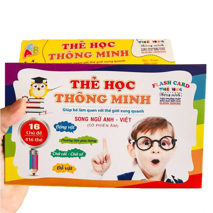 Bộ thẻ học thông minh 416 thẻ với 16 chủ đề về thế giới xung quanh cho bé (Flashcard) song ngữ Anh - Việt IQ Kao