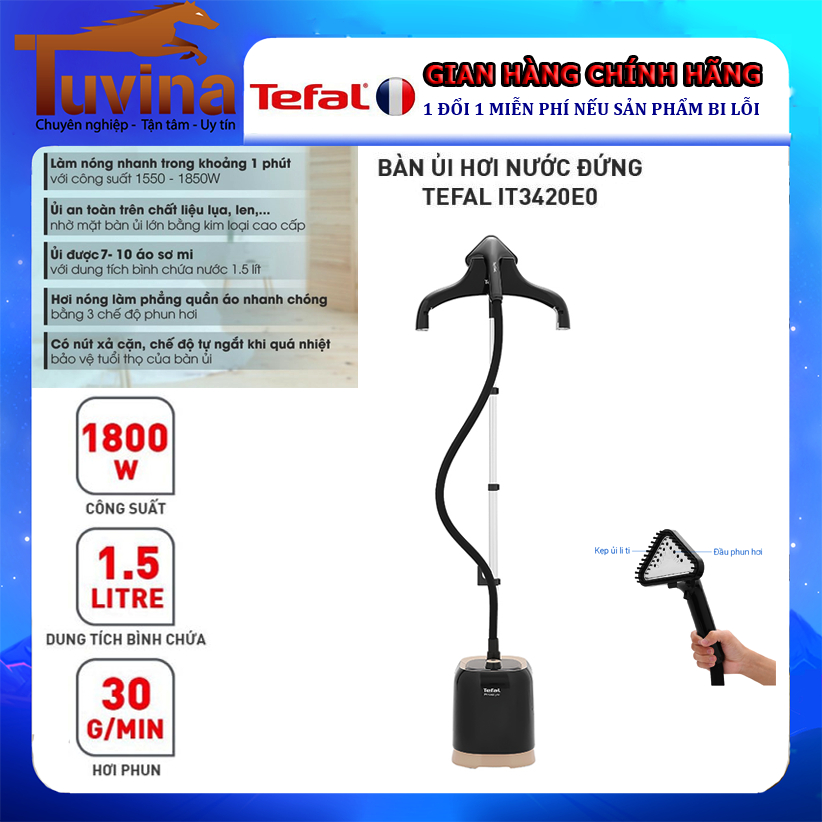 Bàn ủi đứng hơi nước Tefal IT3420E0 1850W màu đen - Hàng chính hãng