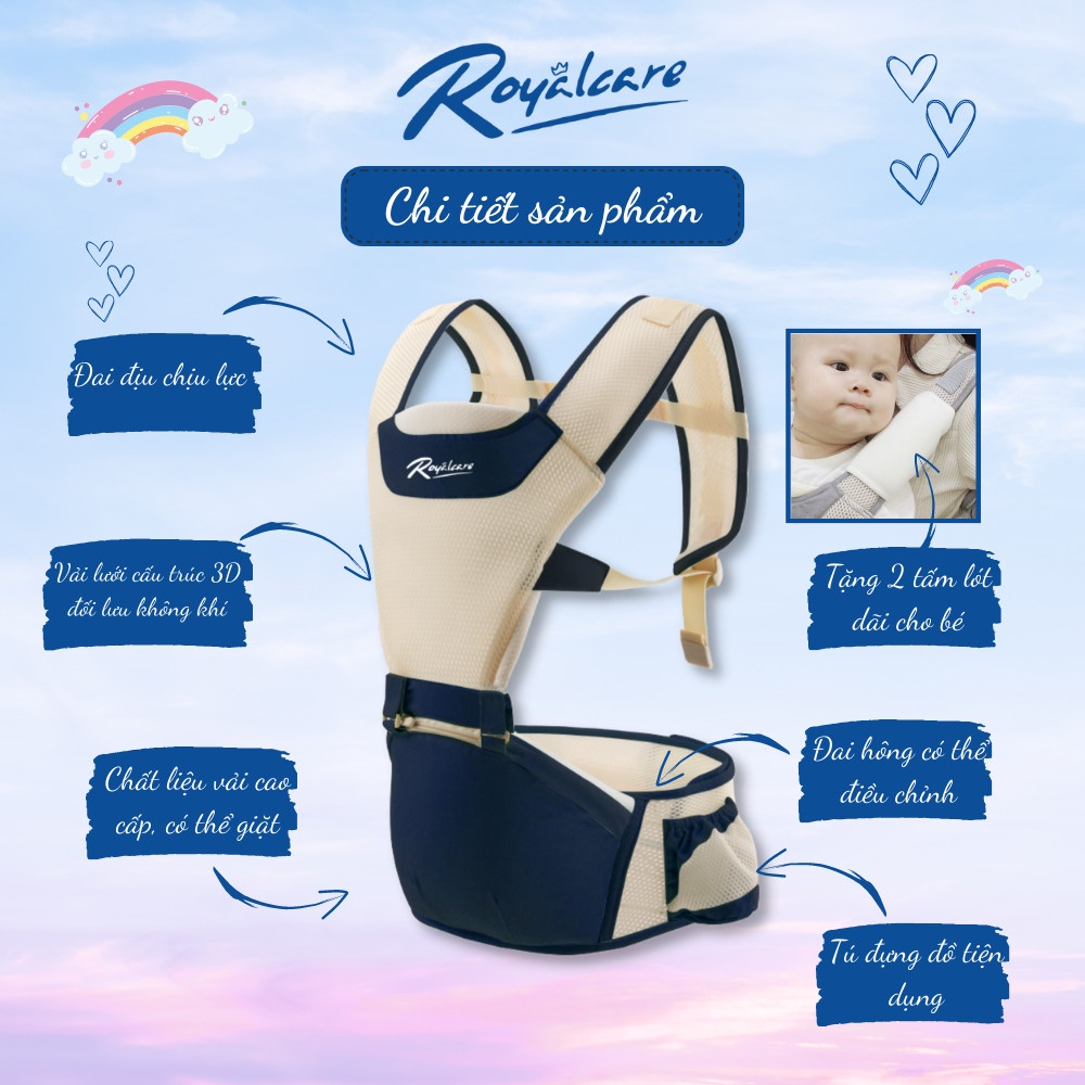 Địu em bé Royalcare cho bé 4 tư thế có bệ ngồi, lưới siêu thoáng Air mesh 🌸 𝑭𝒓𝒆𝒆𝒔𝒉𝒊𝒑 🌸
