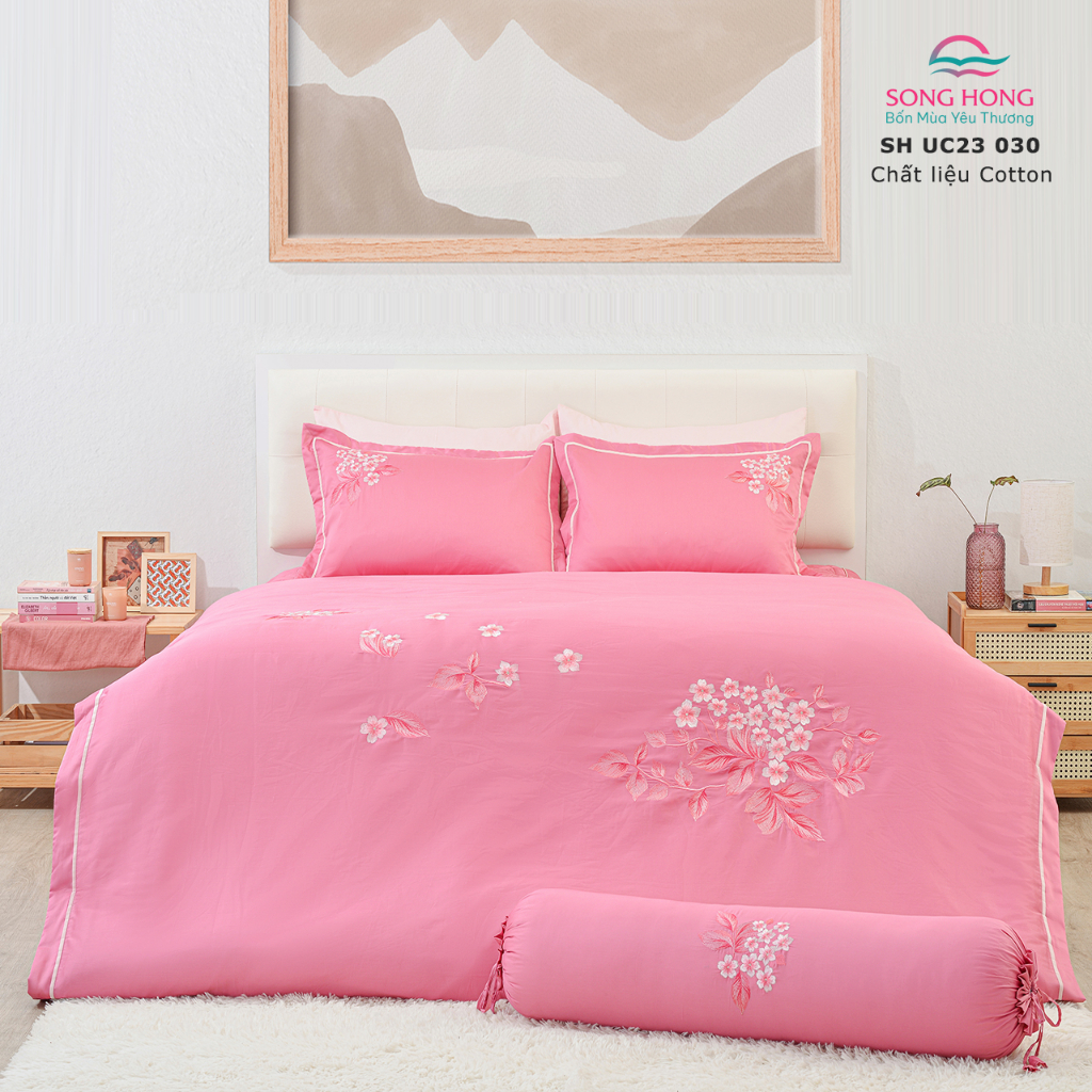 Bộ chăn ga gối CAO CẤP mã UC23 030- Chất liệu Cotton - Sông Hồng Chính Hãng