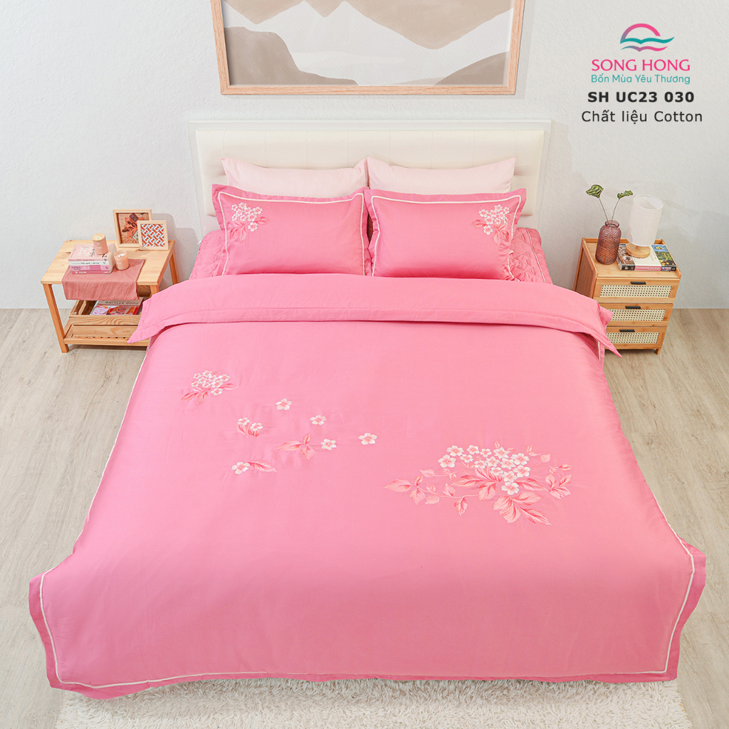 Bộ chăn ga gối CAO CẤP mã UC23 030- Chất liệu Cotton - Sông Hồng Chính Hãng