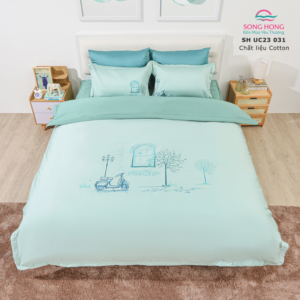 Bộ chăn ga gối CAO CẤP mã UC23 031- Chất liệu Cotton - Sông Hồng Chính Hãng