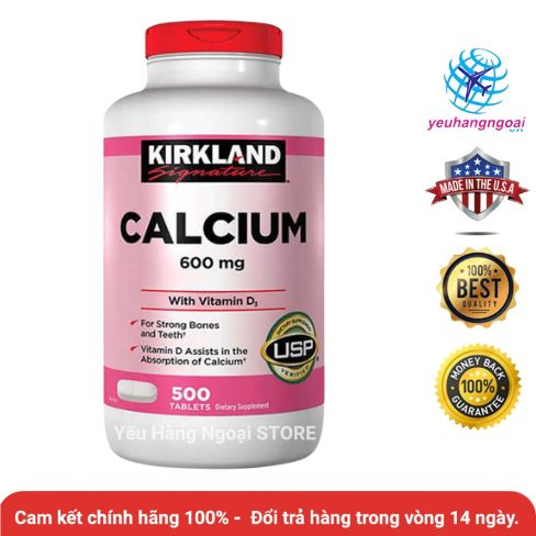 Canxi Và vitamin D3 500 Viên của Kirkland Mỹ.