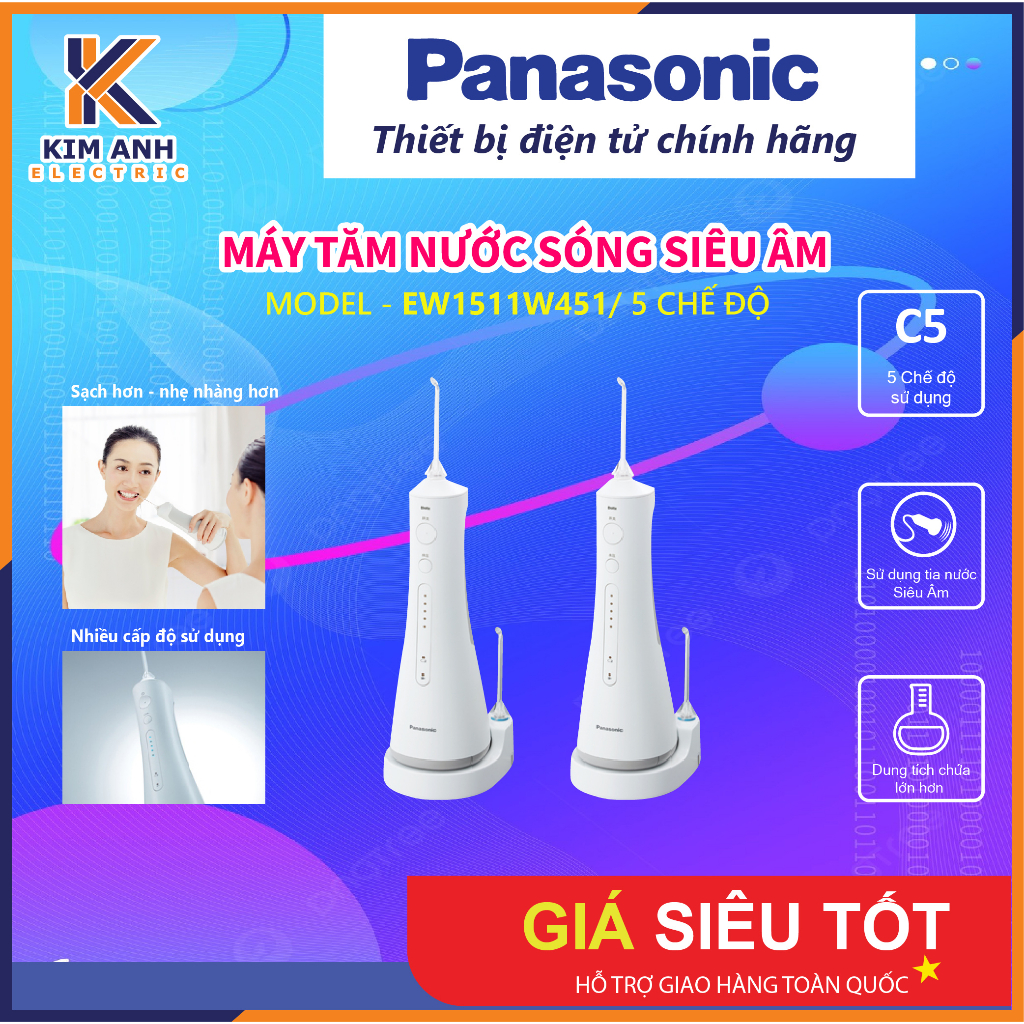 Máy tăm nước Panasonic-EW1511W451-5 Chế Độ/ Sạc nhanh 1h/ Chống nước