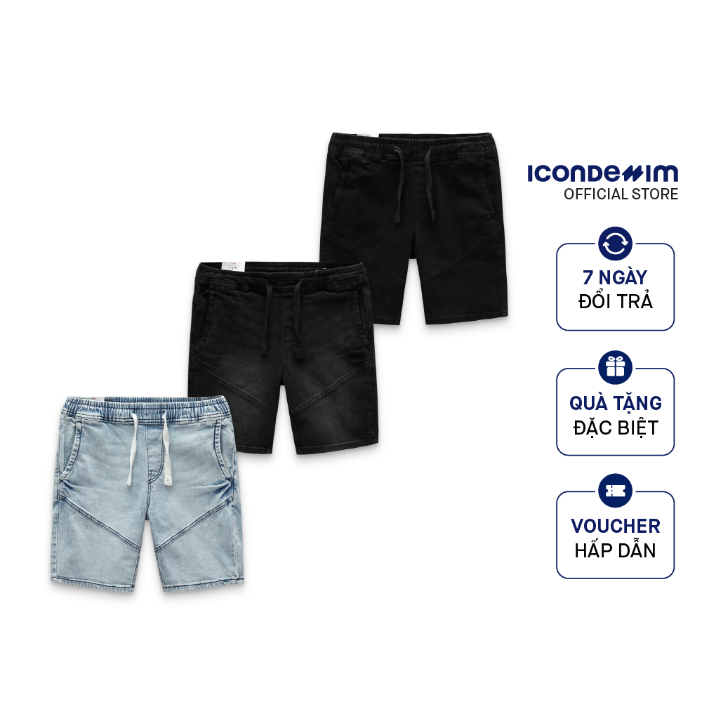 Quần Short Jeans Nam ICONDENIM Lưng Thun Phối Rập QSID0069