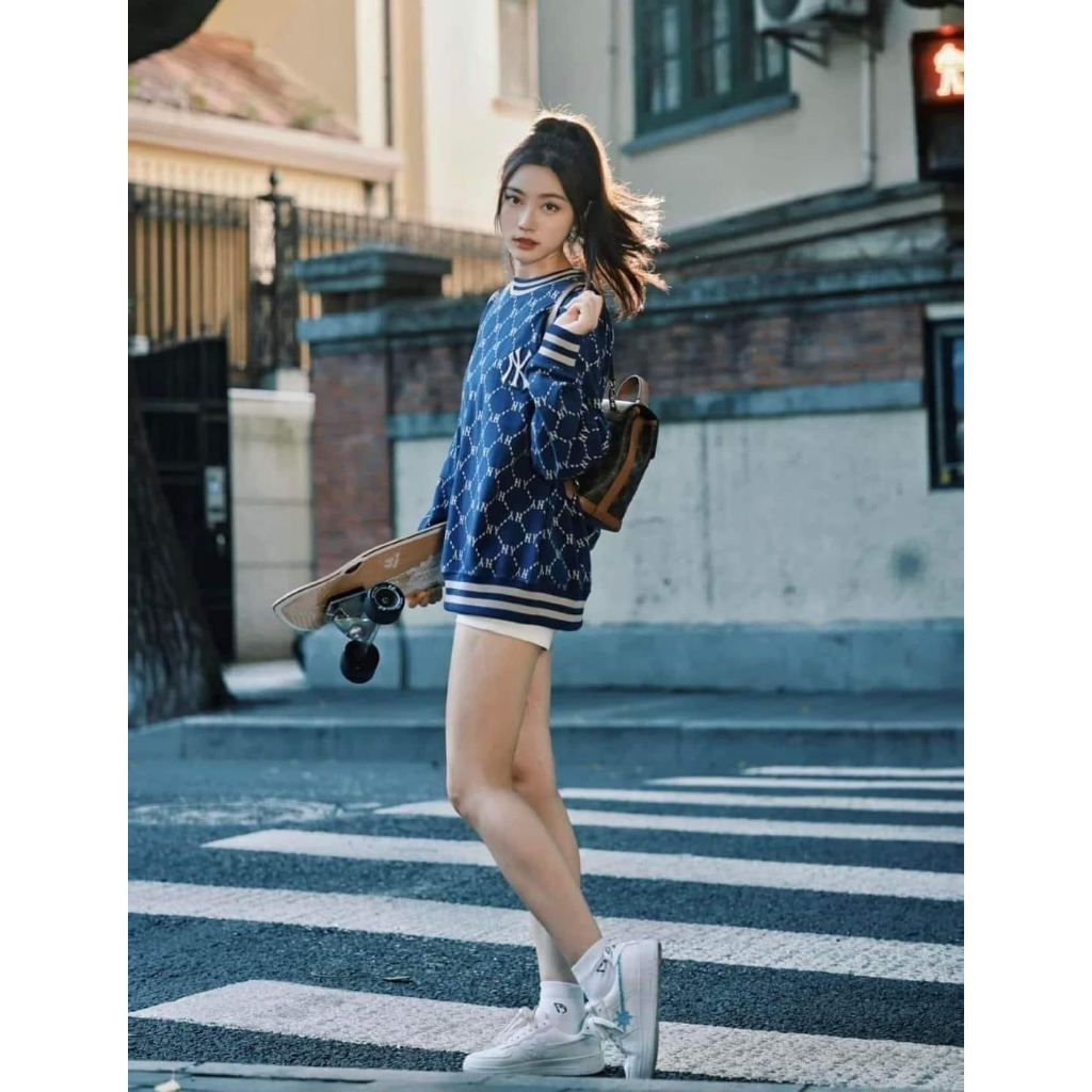 Áo khoác nỉ sweater MLB unisex ulzzang monogram classic tay dài cổ tròn hợp thời trang