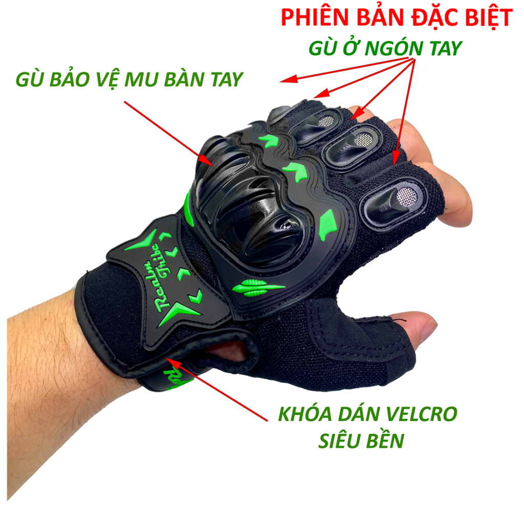 Găng tay xe máy cụt ngón có gù bảo vệ, găng tay xe máy bảo vệ tay, đi phượt Piramy Store