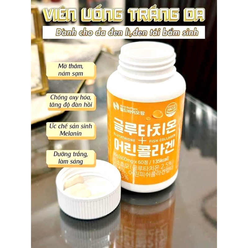 Viên Uống Trắng Da Bio Pharm Glutathione Collagen Hàn Quốc