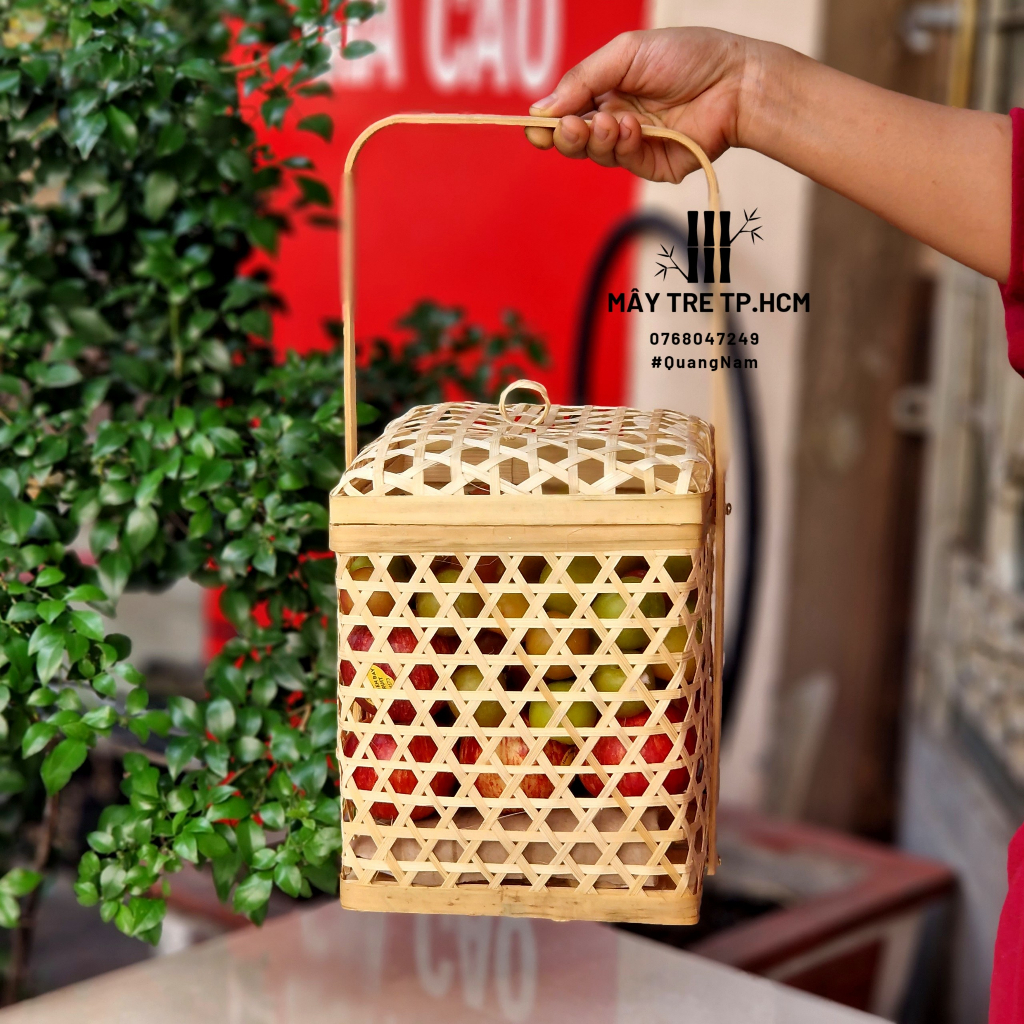 Hộp quà mây tre đựng quà tặng người thân, hộp quà tặng đa năng trái cây bánh kẹo ngày tết