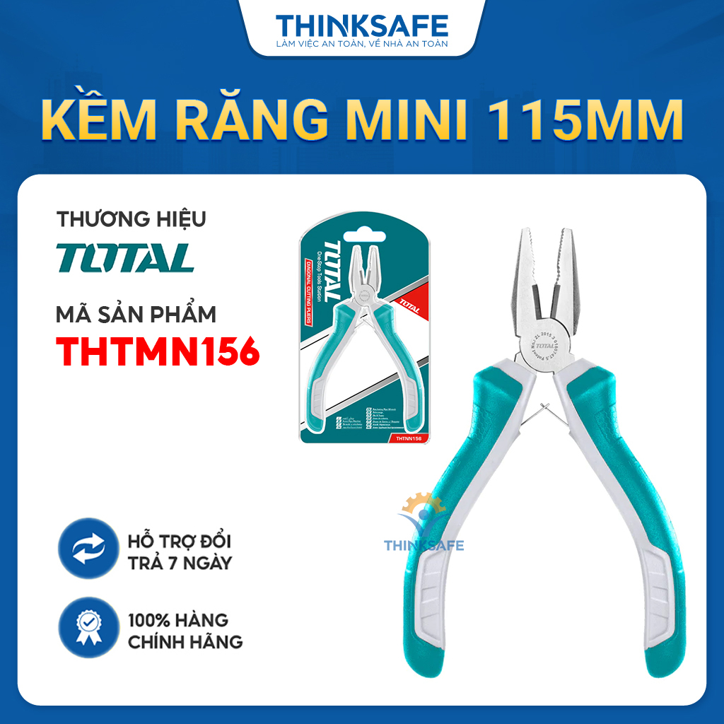 Kìm điện mini Total THTMN156 kích thước 115mm Kìm bấm, tuốt dây điện đa năng Kìm răng mini chính hãng - Thinksafe