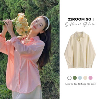 A64 [Loại 1] Áo Sơ Mi Nữ 21ROOM Dài Tay Form Rộng Công Sở Ulzzang Kiểu Hàn Quốc Basic Màu Pastel Lưu Diệc Phi Dễ Phối Đồ