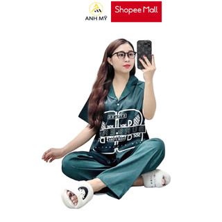 Đồ bộ nữ ANH MỸ mặc nhà pijama chất liệu lụa xước ánh kim thiết kế 5D cao cấp tay ngắn quần dài  SP0253 official.anhmy