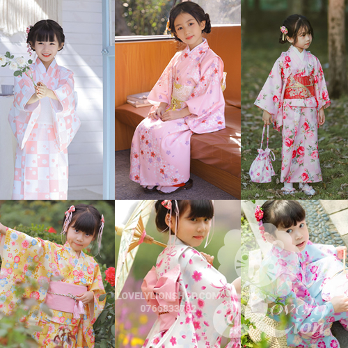 (có sẵn)Bộ áo Kimono, Yukata cho bé gái (nhiều mẫu) tặng kèm kẹp tóc