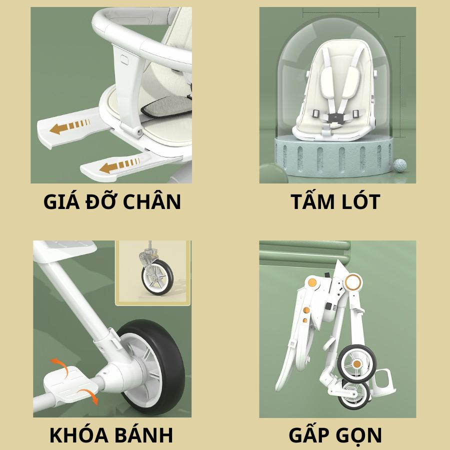 Xe đẩy cho bé, xe đẩy gấp gọn đảo chiều khung chắc chắn - NTX88