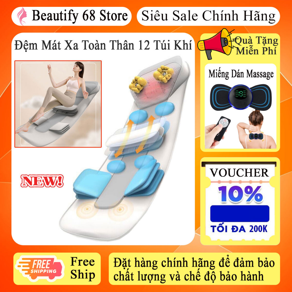 Đệm massage toàn thân đa năng cao cấp không gây tiếng ồn, Nệm mát xa cổ vai gáy lưng chân tay công nghệ mới 2023
