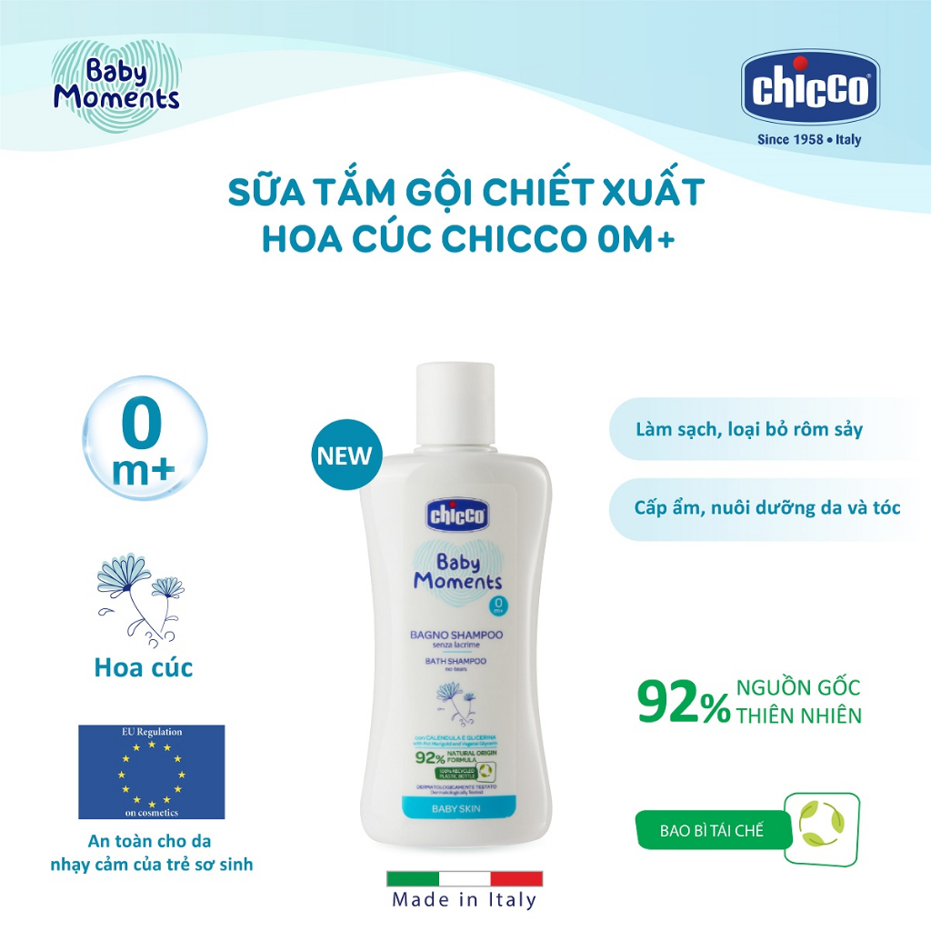 (Bán chạy nhất) (Phiên bản mới) (25/10 - MUA 2 GIẢM 8%) Sữa tắm gội chiết xuất Hoa cúc 0M+ Chicco 200ml/ 500ml