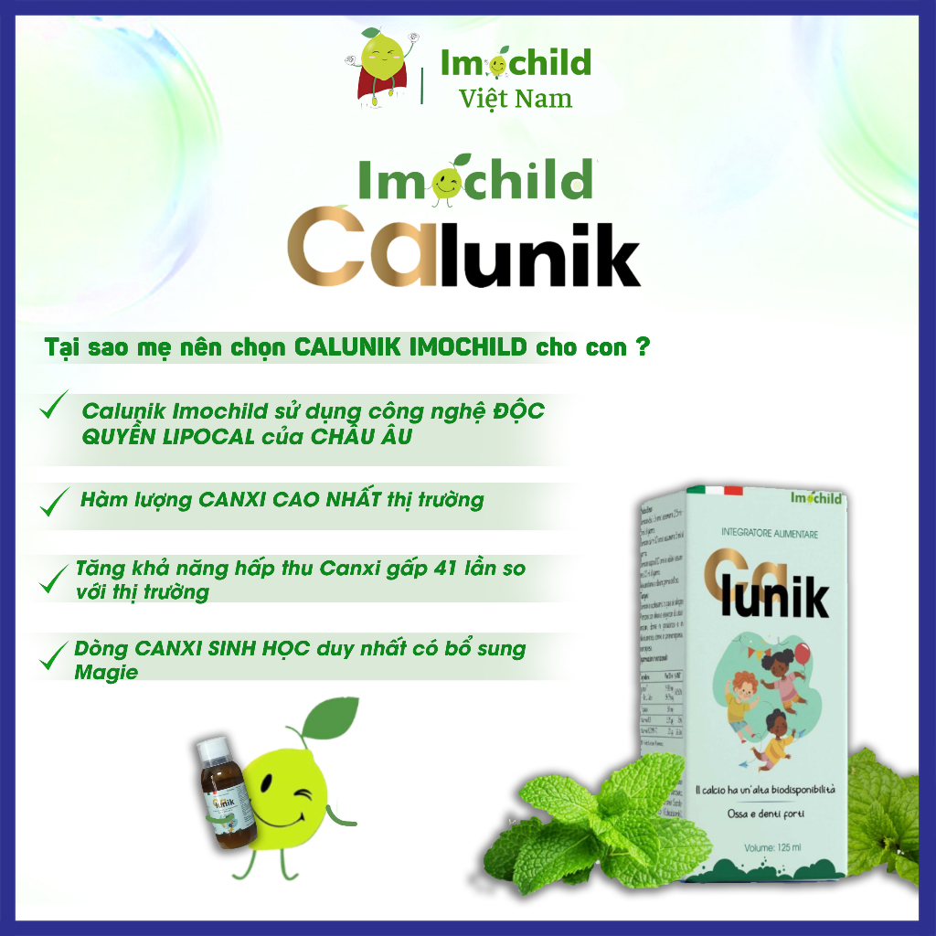 Vitamin D3 K2 MK7 và Canxi Sinh Học Calunik Giúp Bé Cao Lớn Vượt Trội - IMOCHILD