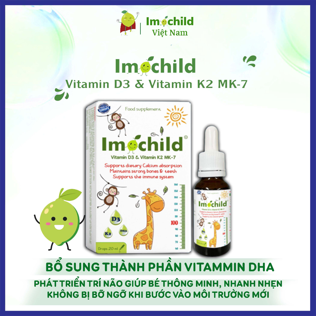 Vitamin D3 k2 Mk7 Hỗ Trợ Phát Triển Chiều Cao Cho Bé - IMOCHILD Lọ 20ml