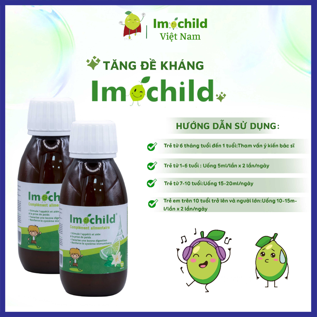 Siro Tăng Đề Kháng Imochild Cho Bé - Giúp Bé Đề Kháng Khỏe, Cải Thiện Biếng Ăn - IMOCHILD Lọ 125ml
