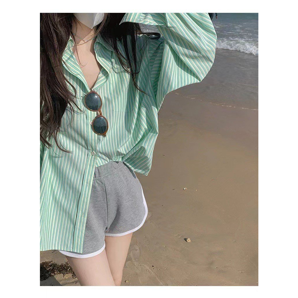 Áo sơ mi dài tay xanh lá sọc kẻ unisex Áo chống nắng nam nữ form rộng hot trend phong cách Hàn Quốc bánh bèo, sexy COLLA