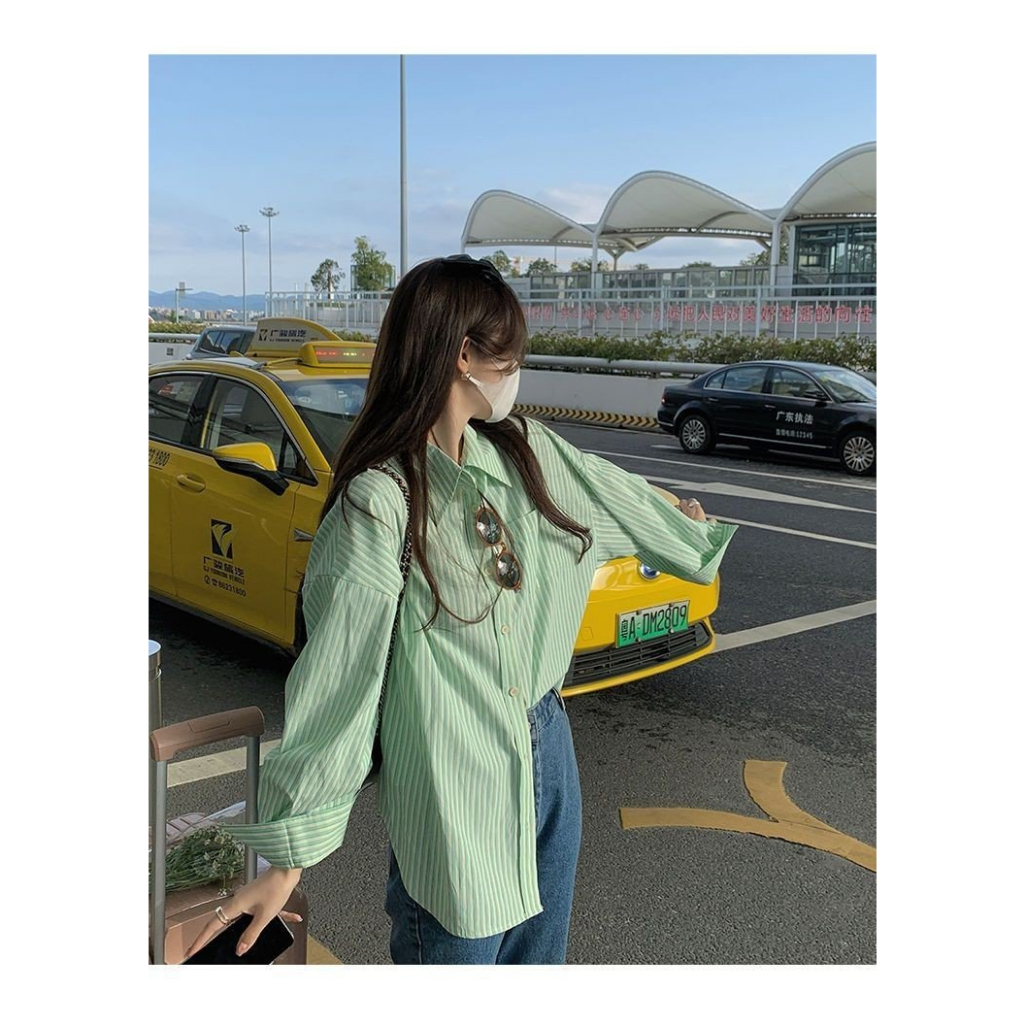 Áo sơ mi dài tay xanh lá sọc kẻ unisex Áo chống nắng nam nữ form rộng hot trend phong cách Hàn Quốc bánh bèo, sexy COLLA