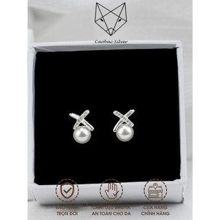 Khuyên Tai Bạc Ta Caobac Silver Bông Nụ Bạc Mặt Thiết Kế Chữ X Đính Hạt Cao Cấp Sang Trọng Quà Tặng Phụ Nữ Lịch Sự