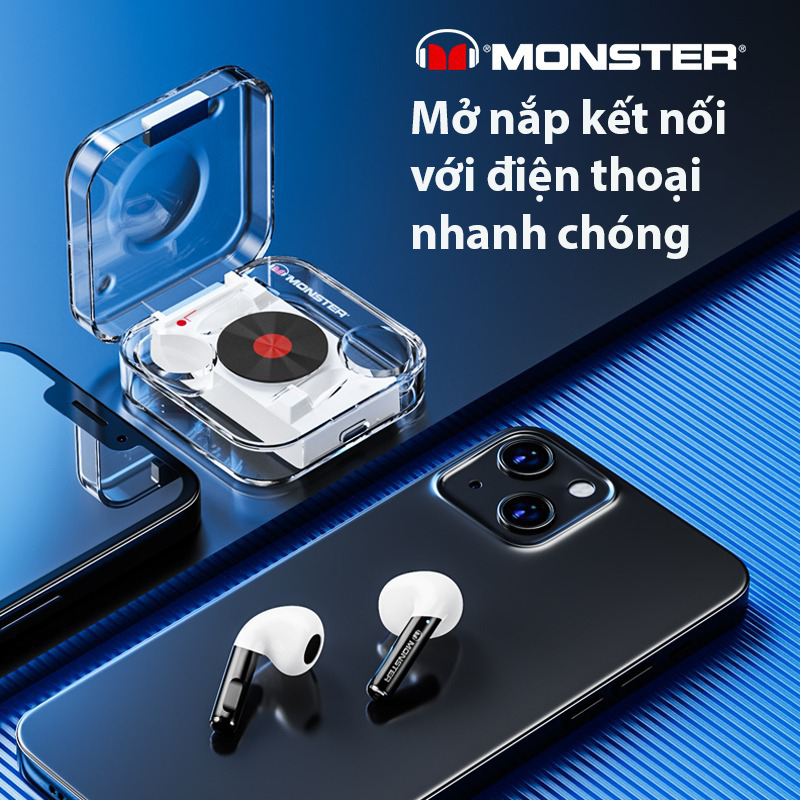 Tai nghe Bluetooth MONSTER XKT01, Bluetooth V5.3,tai nghe không dây true wireless chính hãng, cảm ứng, có mic đàm thoại