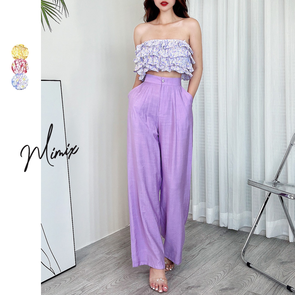 Set bộ nữ áo 2 dây hoa tầng kèm quần ống suông MIMIX CX0120 + CX6130