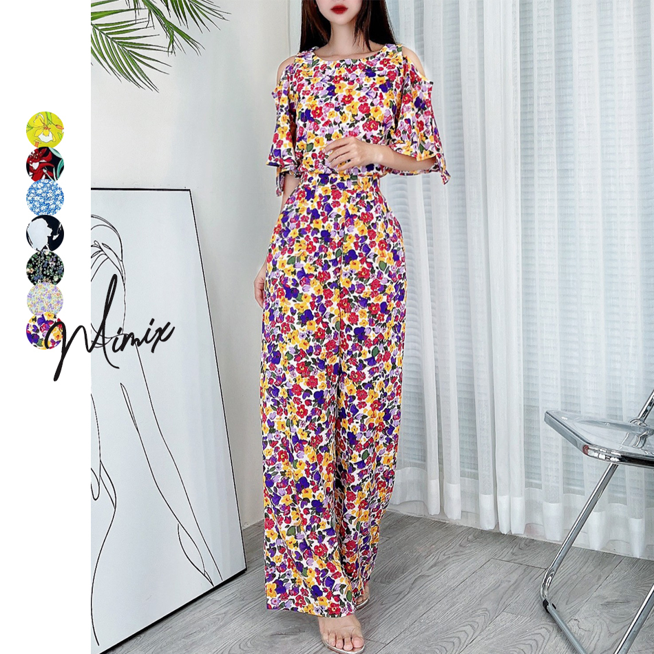 Set bộ hoa áo khoét vai kèm quần suông dài MIMIX DC0195