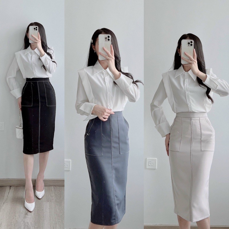 Chân váy bút chì chỉ nổi