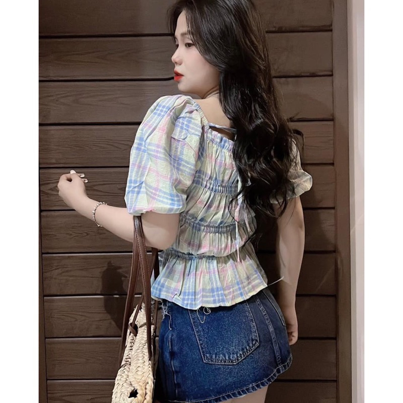 Áo sơ mi kiểu trễ vai dáng pelum cỡ lớn